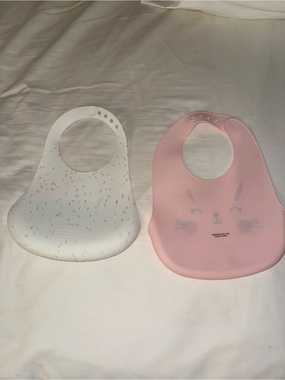 Silicone Baby Bibs Set - Pink Bunny & White 